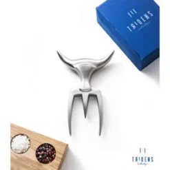 Fourchette TRIDENS Inox Brosse Avec Socle Bois -Weber Soldes Boutique lot fourchette tridens inox brosse avec socle 2