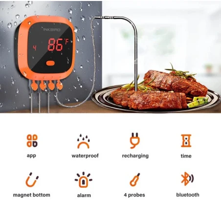 Thermometre Barbecue Bluetooth Inkbird IBT-4XC étanche Avec 4 Sondes 4 Thermometre Barbecue Bluetooth Inkbird IBT-4XC étanche Avec 4 Sondes – Image 2